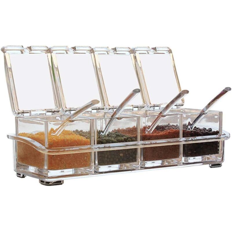 Transparentes Polystyrol-(ps-)behältnis Für Gewürze, Salz Und Zucker – Set Mit 1 Luftdichtem Behälter Und Integriertem Dosierlöffel – Ideal Für Französische Küche, Praktische Und Hygienische Aufbewahr