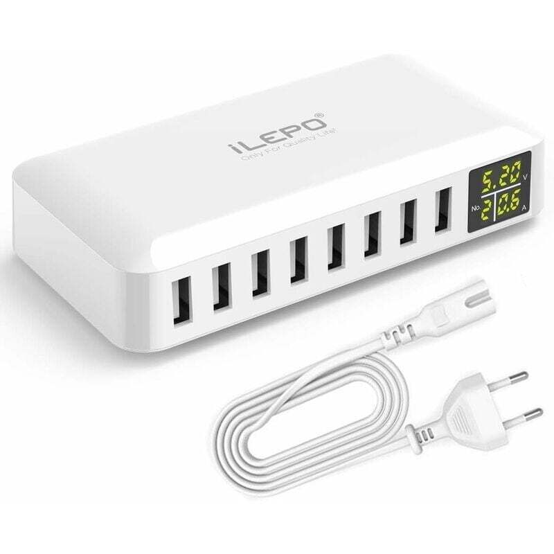 Usb-ladegerät Mit 8 Anschlüssen Und Lcd-display, 5 V / 8 A, Intelligente Ladestation Für Iphone Xs, Xr, Se, Ipad, Galaxy, Redmi Und Android-smartphones – Eu-kompatibel