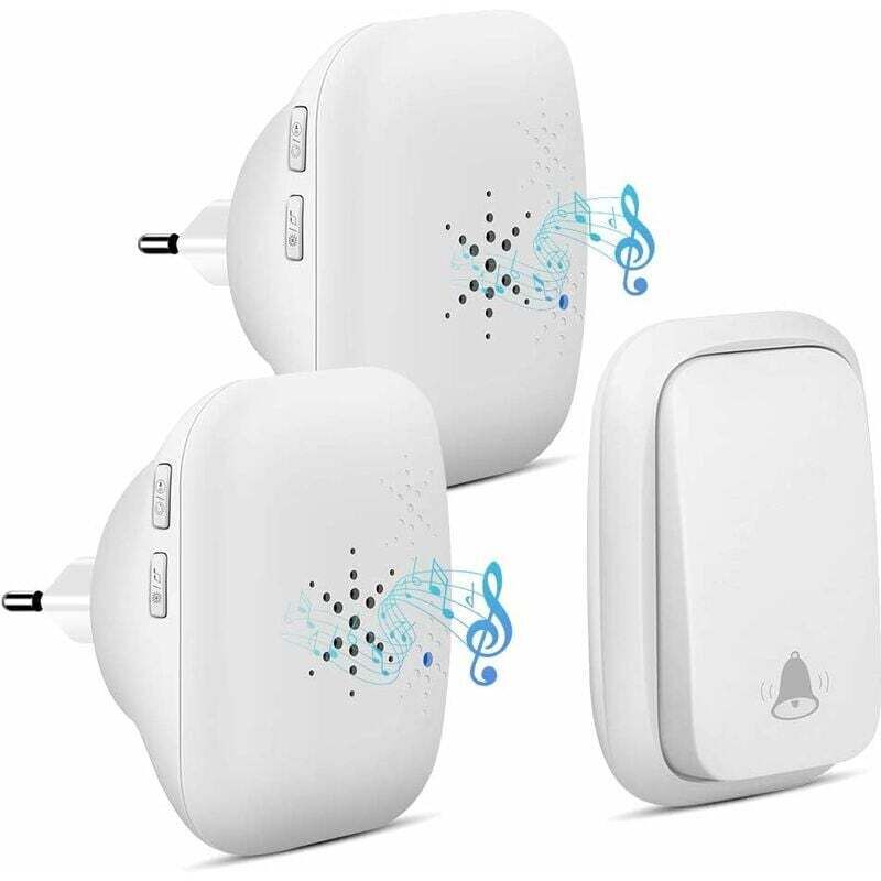 Drahtlose, Wasserdichte Außenglocke Mit Ip68-schutz – 2 Empfänger Inklusive, Reichweite Bis Zu 150 M, 4 Lautstärkestufen, 36 Individuell Wählbare Melodien, Batterielos Betreibbar – Weiß
