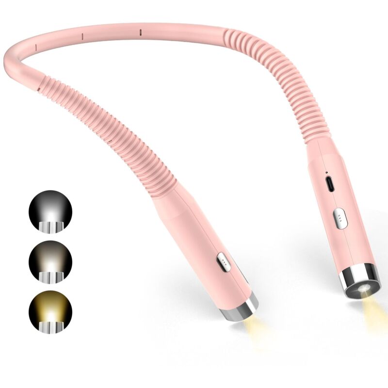 Amxcnoy Nackenleselampe, Wiederaufladbare Bettleselampe, Usb-led-leselampe Für Reisen Und Camping (pink)