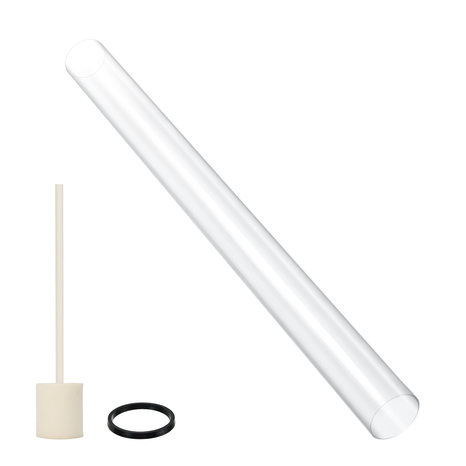 Patio Heater Glass Tube Replacement 49.5" Tall 4" Diameter, Outdoor Heater Replacement Parts With Ring And Cleaning Sponge For 4-sided Pyramid Heater