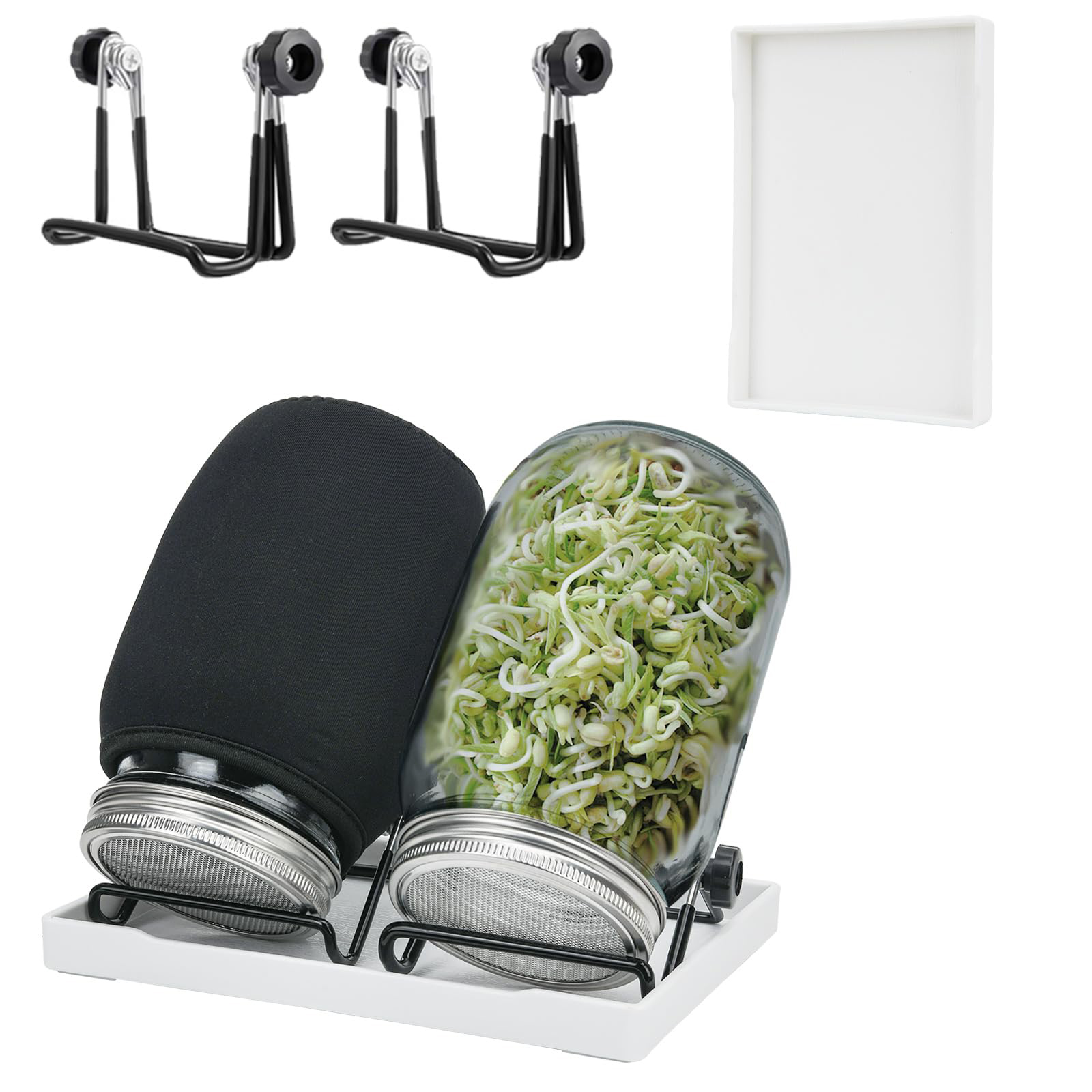 Sprossenglas, Sprossen Keimglas 2er Set, Sprouting Jar Mit Deckel, Sieb &amp Abtropfschale, Sprossen Keimgerät Für Alfalfa Kresse Brokkoli Mungobohnen