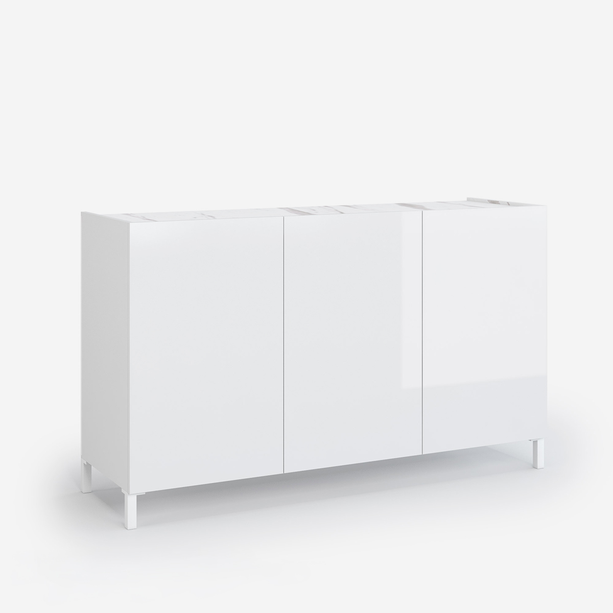 Moderner Buffetschrank Mit Marmoroptik, Kratzfester Arbeitsplatte Und 3 Türen Alvea - Weißer Marmoreffekt