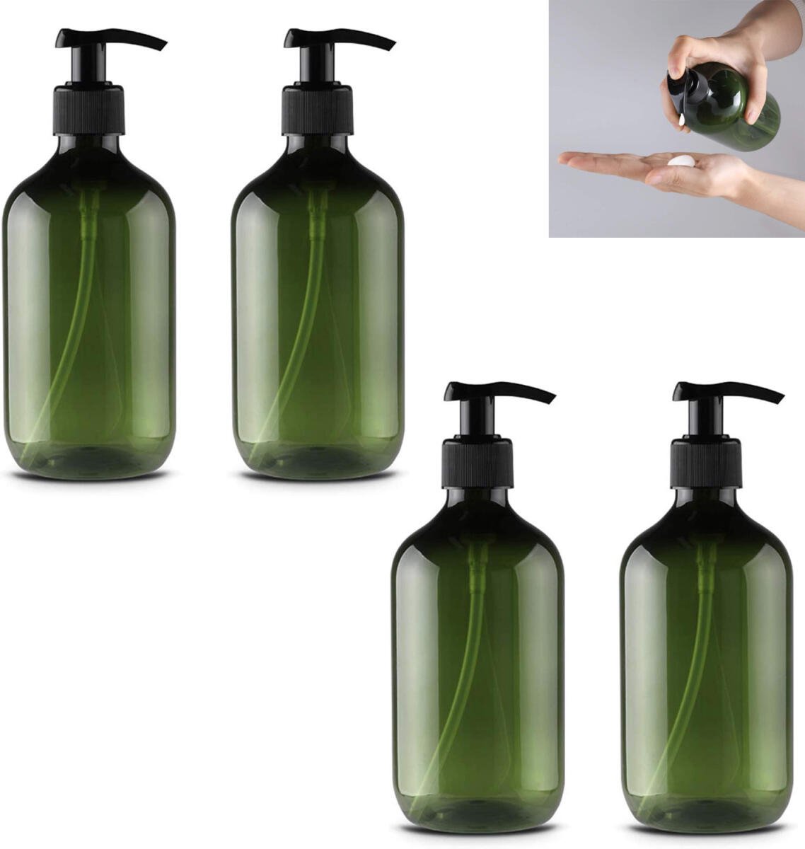 Set Mit 4 Nachfüllbaren 500-ml-kunststoffspendern Für Seife, Lotion, Shampoo Und Duschgel, Für Küche, Bad Usw. – Aquaforge