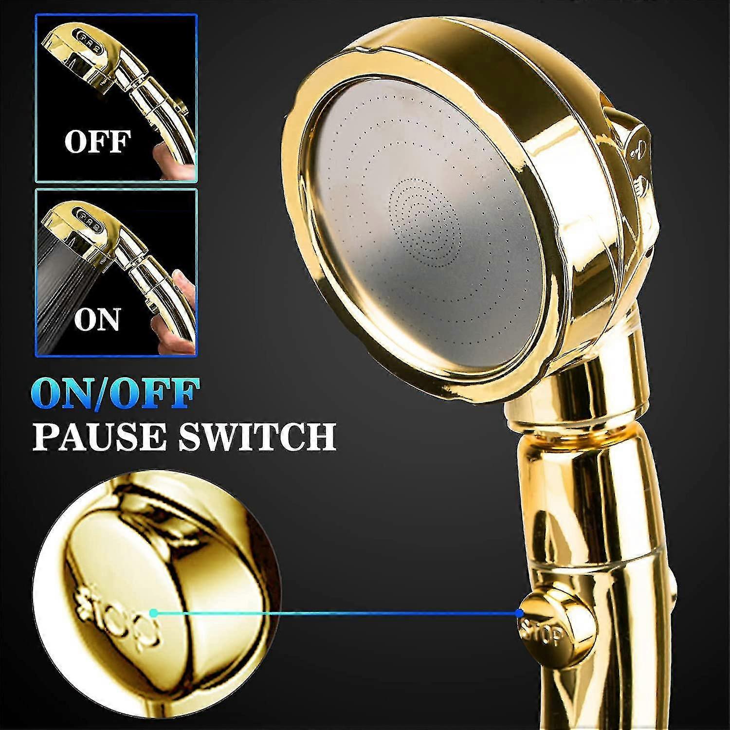 Wassersparende, Hochdruckbeständige Edelstahl-handbrause Mit 3 Betriebsmodi, Verchromt (goldfarben). – Aquaforge