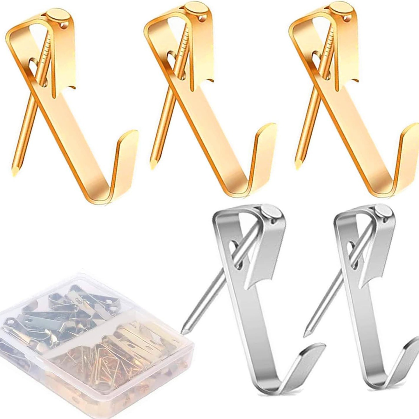 80 Bilderhaken, Robustes Aufhängeset, Bilderaufhänger Mit Einer Tragkraft Von 13,6 Kg, Rahmenhaken Mit Nägeln (gold Und Silber) - Aquaforge
