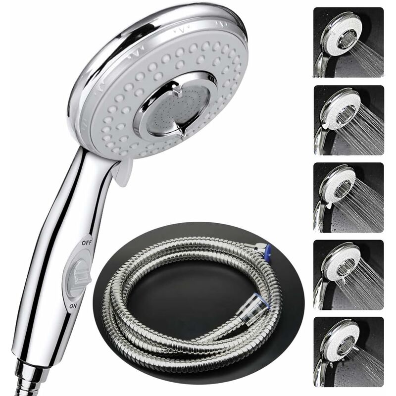 Handbrause Mit 2-meter-schlauch, 5 Wassersparmodi Und Ein-/ausschalter, Hoher Wasserdruck, Edelstahl. – Aquaforge