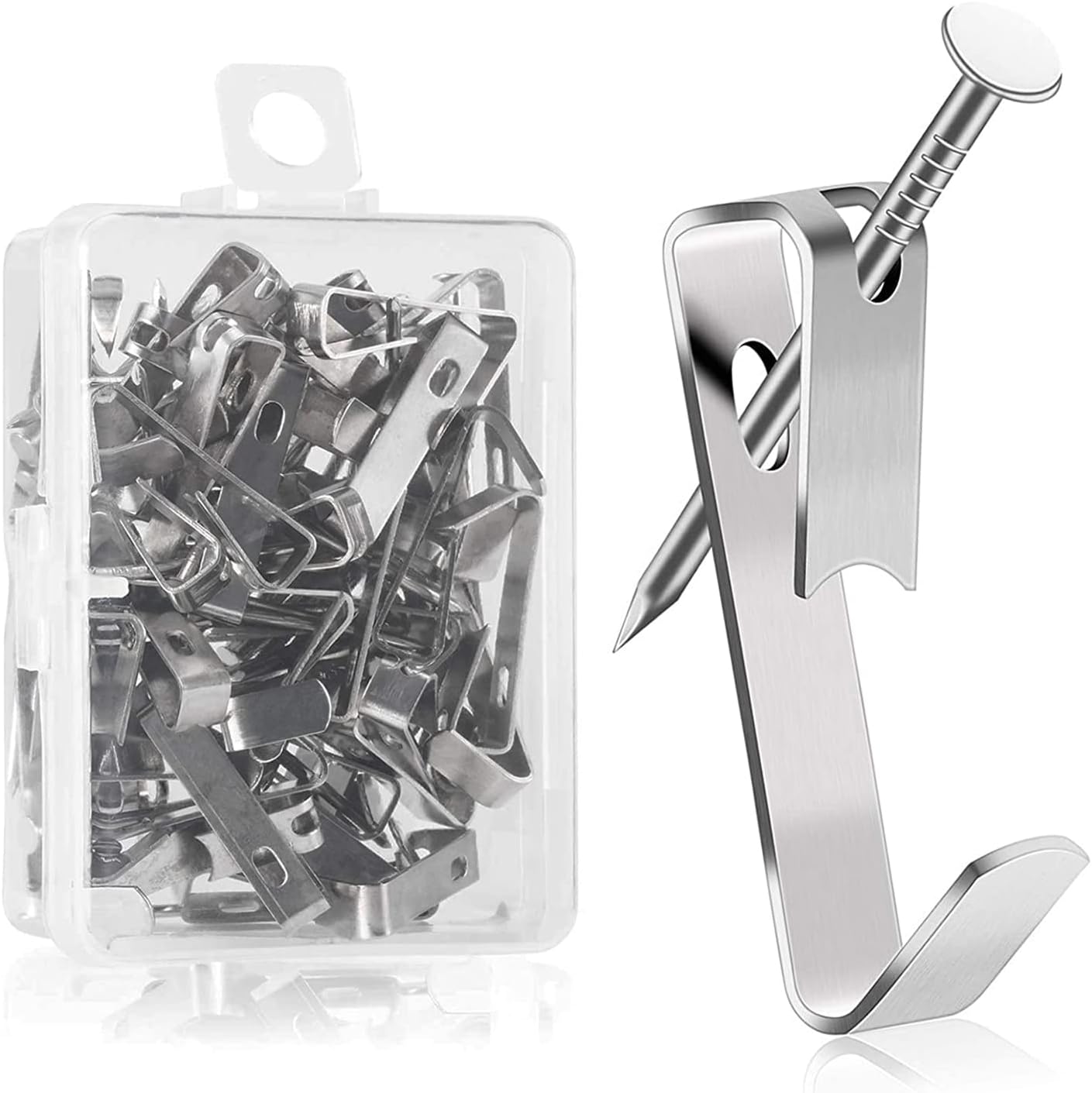 Robuste Wandhaken Mit Nägeln, Tragkraft Bis Zu 13,6 Kg, Für Bilderrahmen, Spiegel Und Fotos. Minimale Beschädigung Der Wände. Farbe: Silber. 80er-packung. – Aquaforge