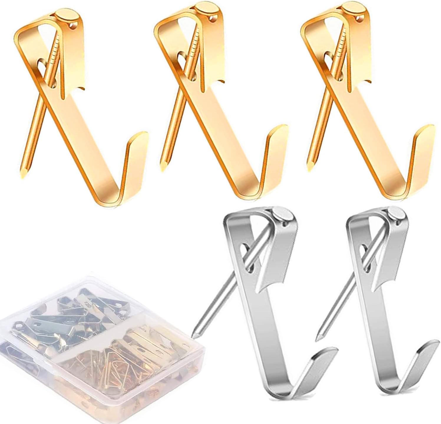 40 Bilderaufhängungsteile, Bilderhaken, Wandhaken, Bilderbefestigungen (gold-20/silber-20) - Aquaforge