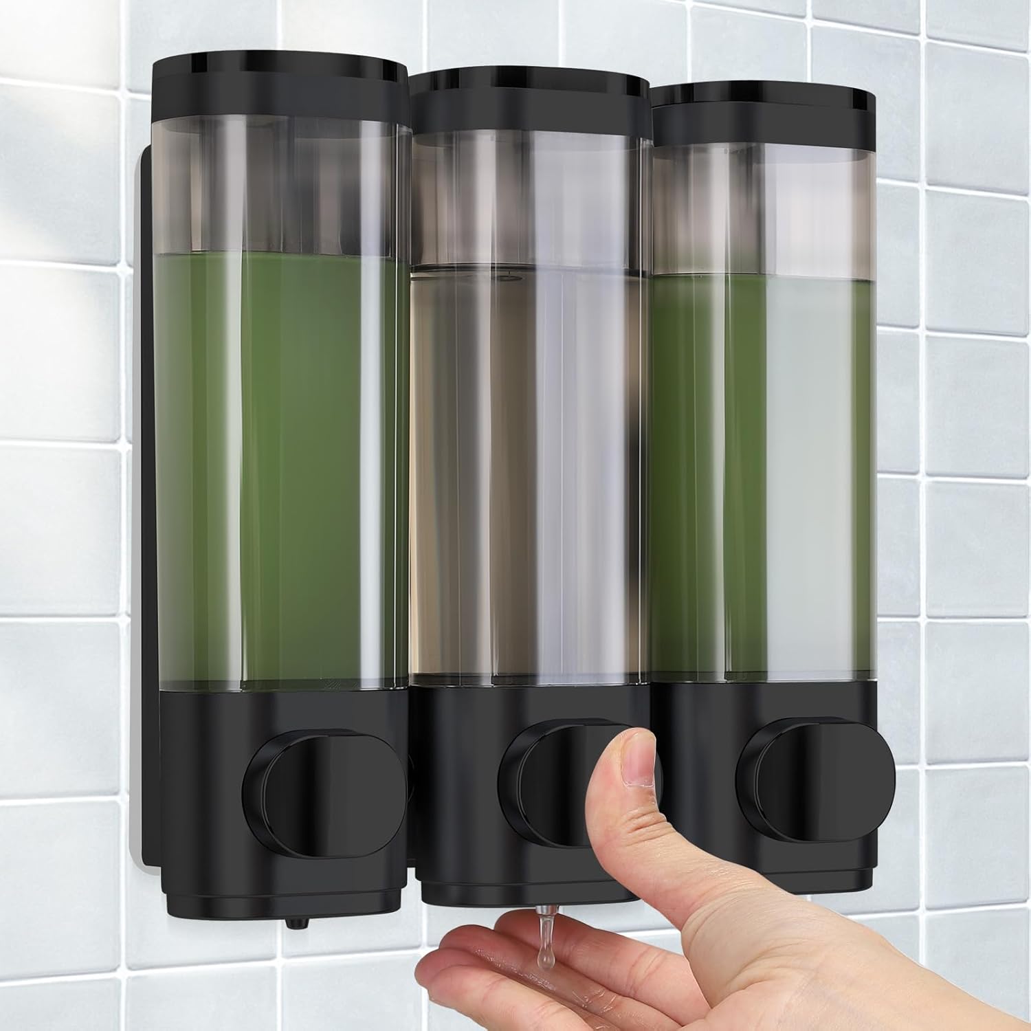 Wandmontierter Seifenspender, Shampoo- Und Duschgelspender, 3er-set, Kein Bohren Erforderlich, Gleichmäßige Flüssigkeitsverteilung – Aquaforge