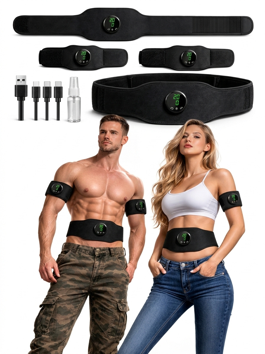 Kabelloser Ems-bauchmuskelgürtel, Bauchmuskelstimulator Für Männer Und Frauen, 19 Intensitätsstufen Und 12 Trainingsmodi. – Aquaforge