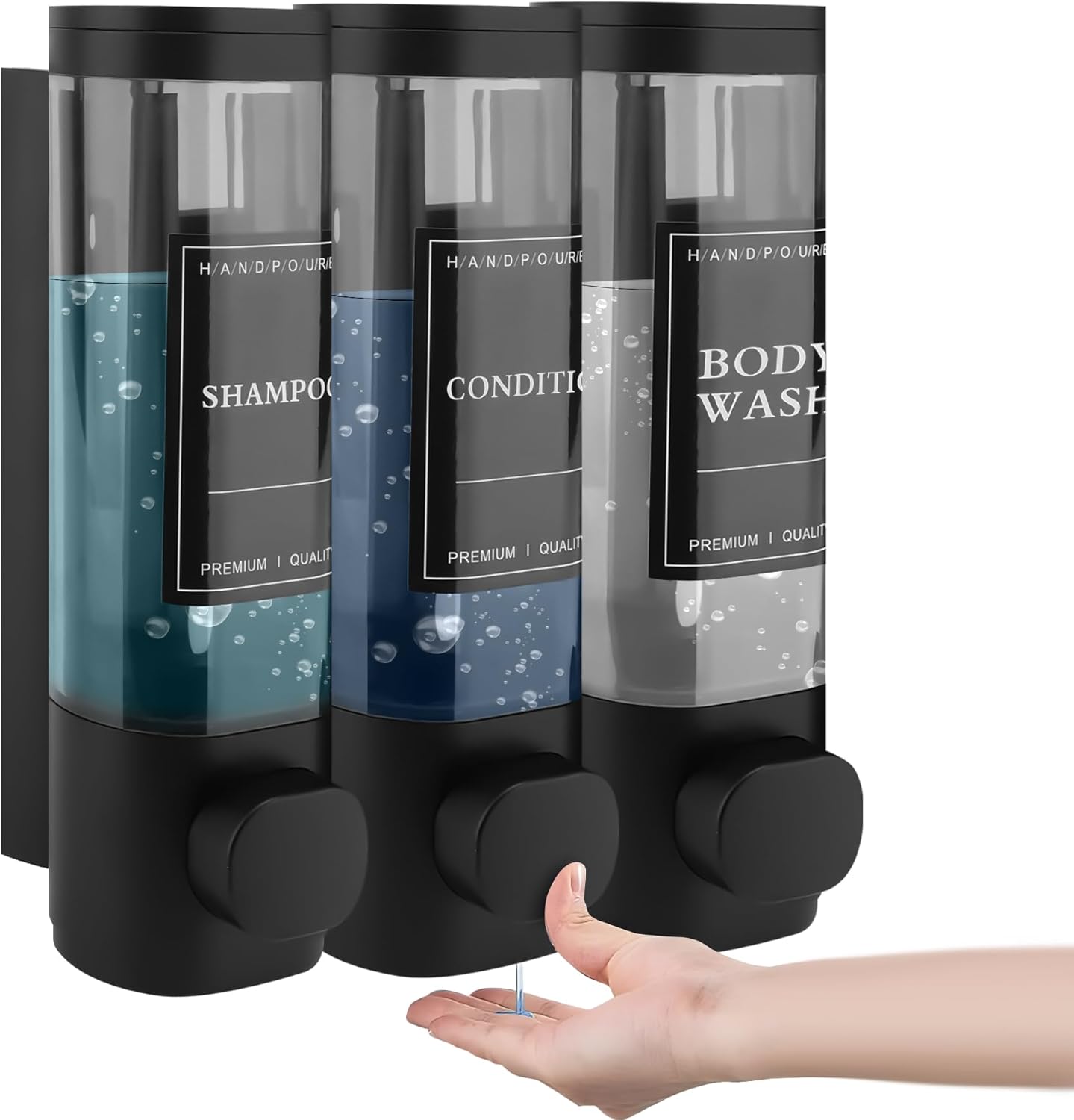 Wandmontierter Seifenspender, Duschgelspender, Dreifachspender Für Shampoo Und Spülung, Kein Bohren Erforderlich, Aus Abs, Für Bad, Küche, Supermarkt, Hotel Oder Restaurant - Aquaforge