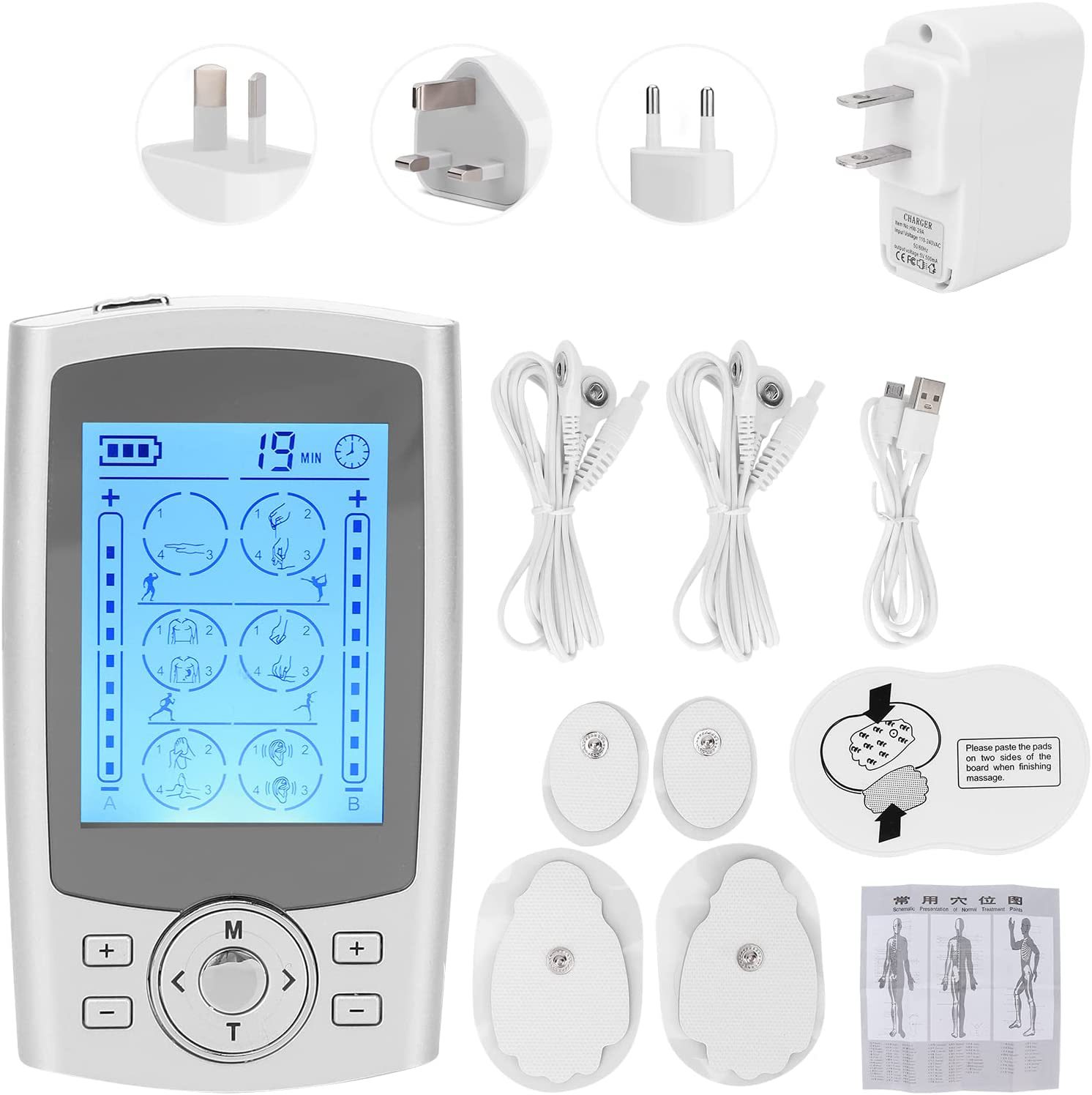 Digitales Ems/tens-nacken- Und Meridianmassagegerät, 24 Modi, Silber - Aquaforge