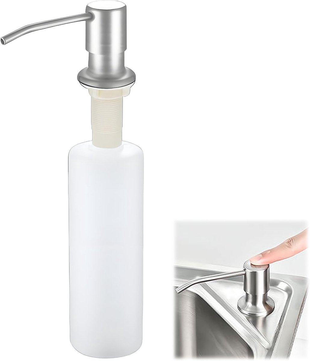 Seifenspender – Mit 500-ml-flasche – Tischmontage – 350° Schwenkbarer Kopf – Kompatibel Mit Waschmaschinen, Möbeln Und Spülbecken (silber – 17 X 6,5 Cm) – Aquaforge