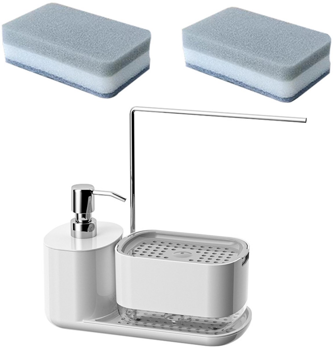 Seifenspender Mit Ablage Und Schwammhalter, Besteck- Und Handseifenspender Mit Handtuchhalter, Spülbecken-organizer, Praktisch Weiß - Aquaforge
