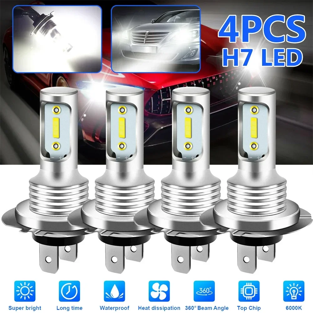 4er-set H7-led-lampen Für Abblend- Und Fernlicht, 6000 K, Reinweiß, Nebelscheinwerfer, Tagfahrlicht (drl), H4/h8-cob-chips – Aquaforge