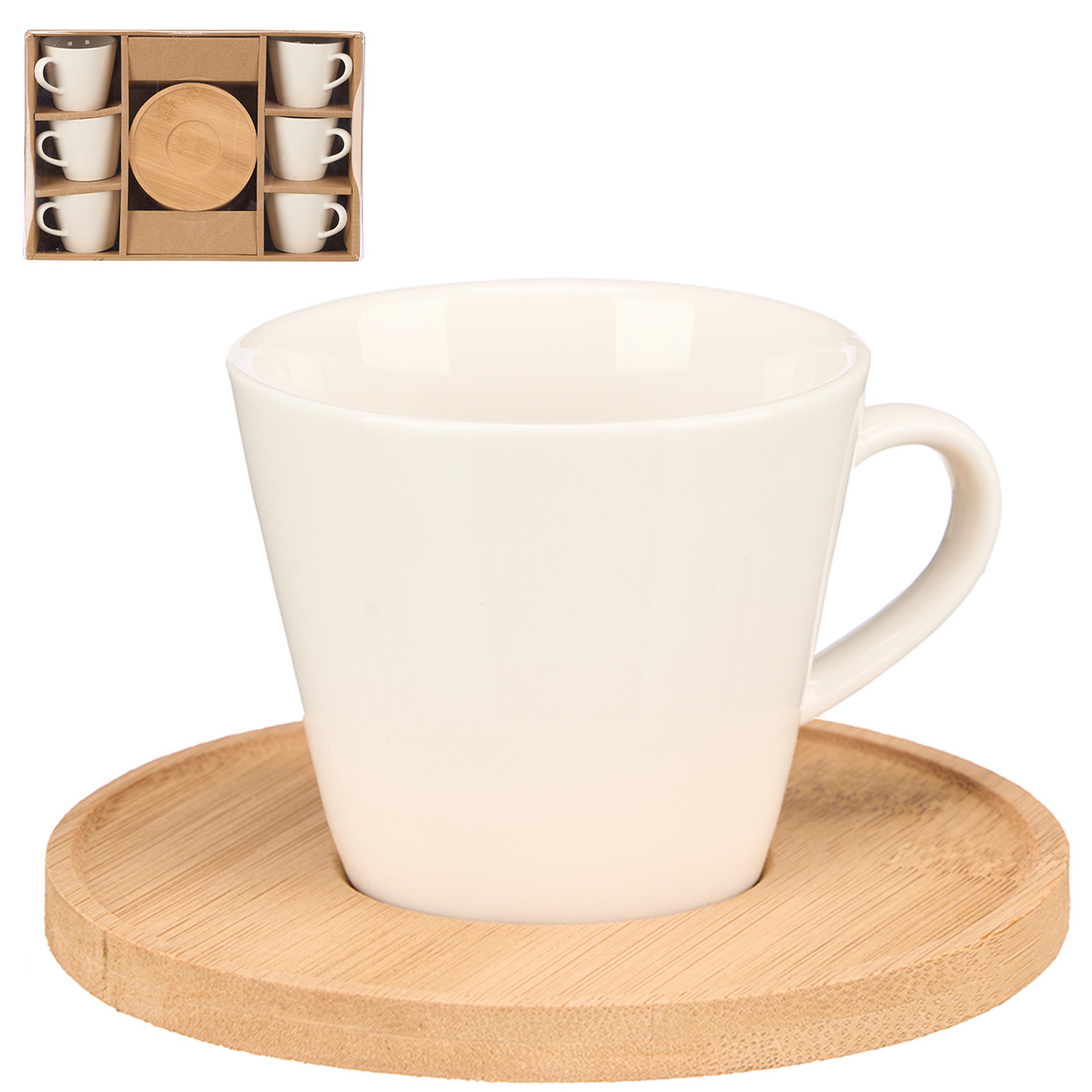 Set Mit 6 Glatten Bechern Mit Bambusboden