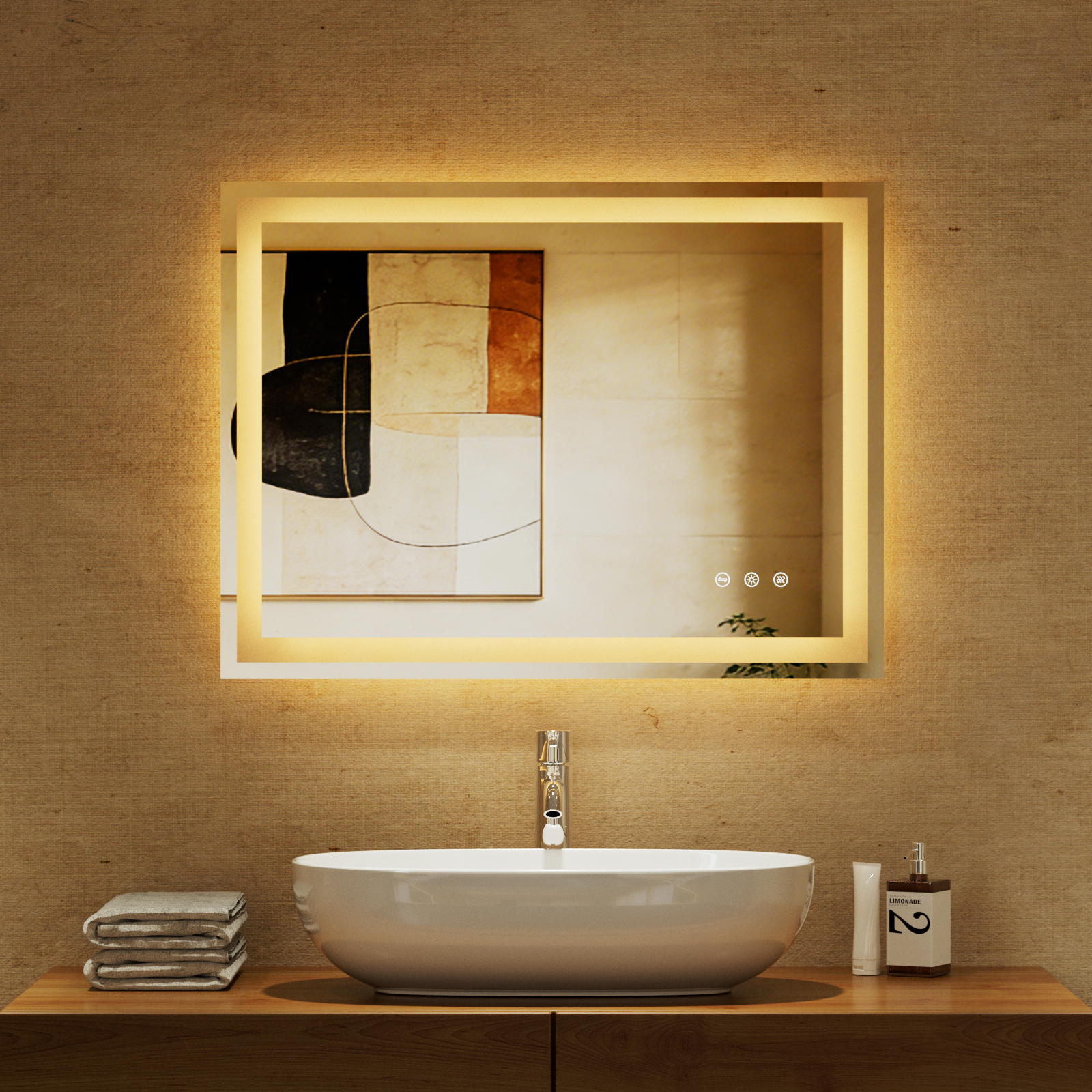 Auralum Max Beschlagfrei Badspiegel Led Beleuchtung 90 X 70 Cm, Badezimmerspiegel Mit Warmweißes/kaltweißes/neutrales Licht Wandspiegel, Touch-schalte, Memory-funktion, Ip67