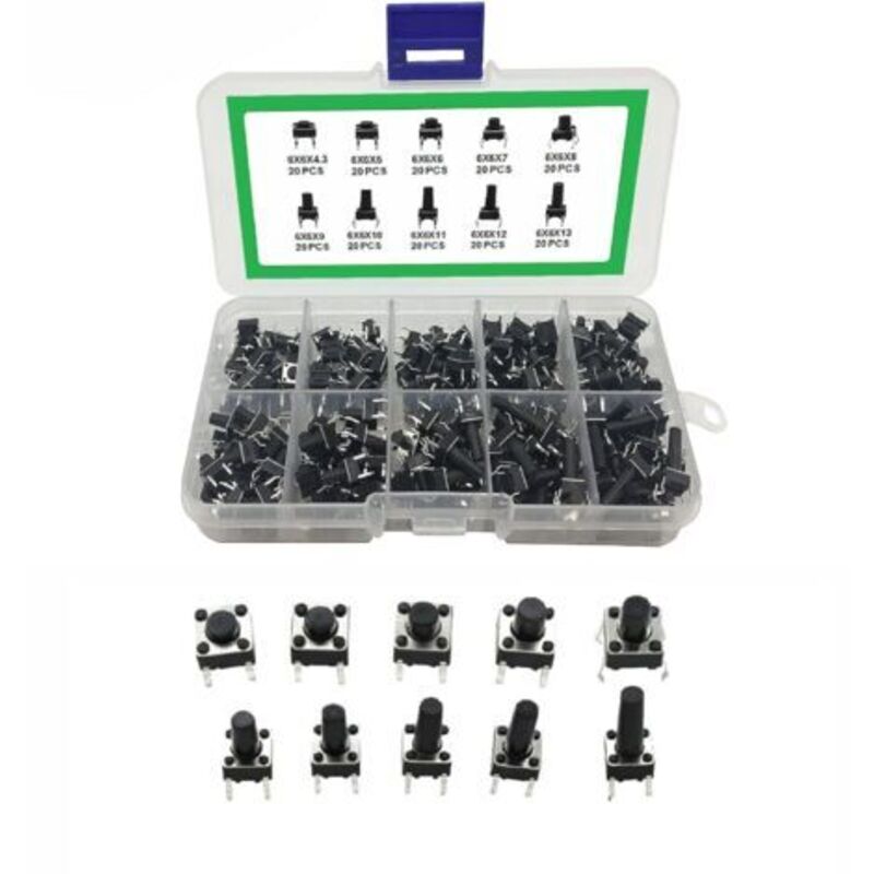 Taktiler Drucktaster, Sortimentsset Mit Taktilen Schaltern, 4-poliger Momenttaster, Mikro-momenttaster, Für Leiterplatten, 200er-packung