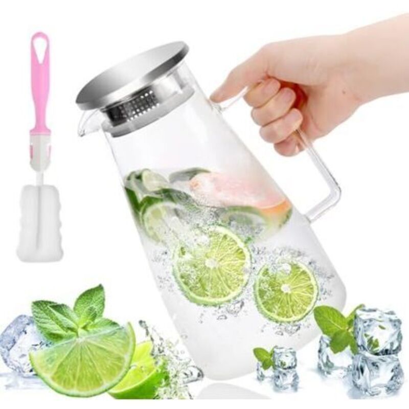 Glaskaraffe, 1,8 L Wasserkaraffe Mit Deckel Und Griff, Feinfilter-wasserkrug, Für Heißes Wasser, Eistee, Saft, Kaffee, Milch, Wein