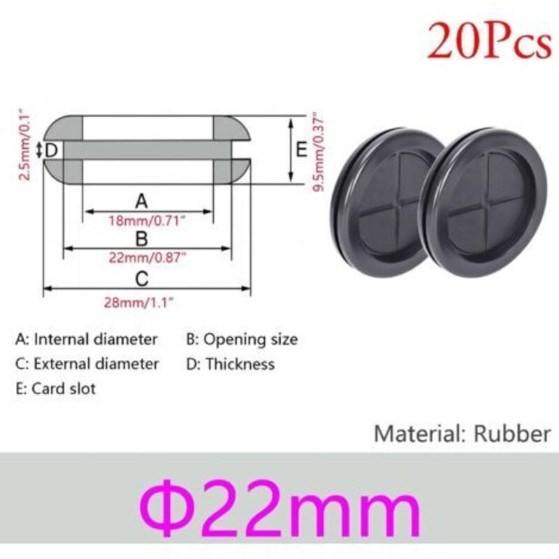 20 Stück Gummi-kabeltüllen, Gummi-kabelstopper, Gummiösen Zum Schutz Von Kabeln, 22 Mm