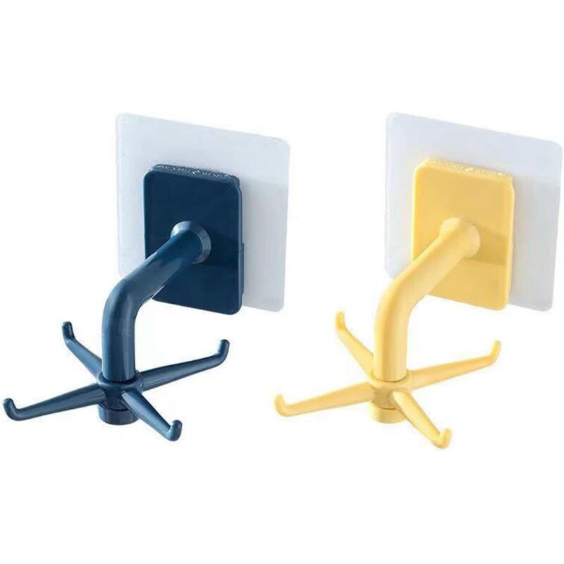 2-teilige, Bohrfreie Drehhaken, 360° Drehbare, Selbstklebende Handtuchhaken, Küchenhelfer Für Küchenschrank Und Badezimmer (blau & Gelb)