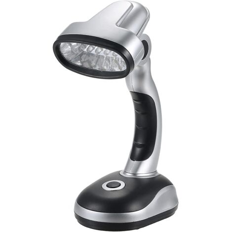 Tragbare Schreibtischlampe Mit 12 Leds, Betrieb Mit 3 Aa-batterien, Verstellbarer Lichtwinkel, Ideal Für Arbeit, Schule Und Lesen, Schwarz/silber, 1 Stück