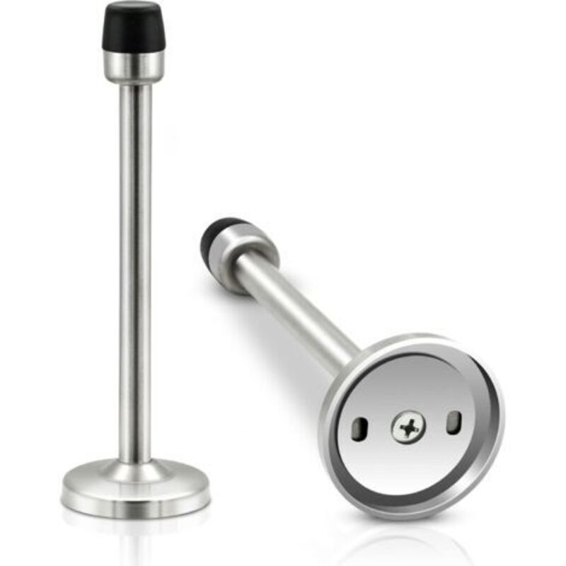 Csparcv Set Mit 2 Robusten, Verchromten Edelstahl-türstoppern Zur Wandmontage Mit Gebürstetem Gummi Für Fußleisten, Extra Lange Türstopper Mit Stoßdämpfer, Silberner Wandschutz