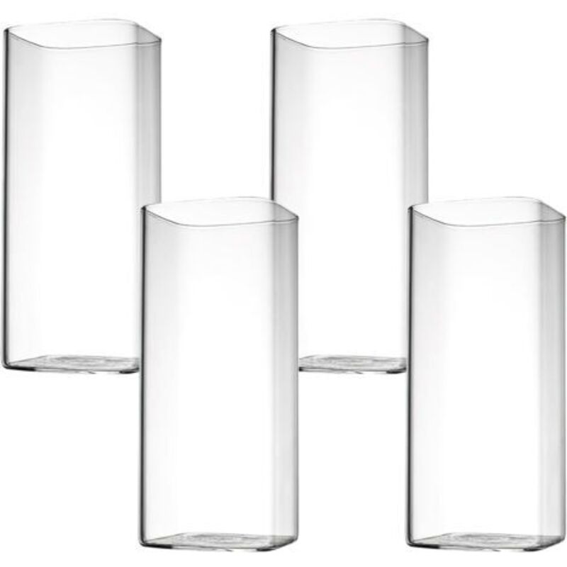 Set Mit 4 Transparenten 400-ml-wassergläsern - Longdrinkgläser - Quadratisch Und Elegant - Für Wasser, Saft, Bier, Getränke, Cocktails, Mojitos Und Mixgetränke (dünne Quadrate)