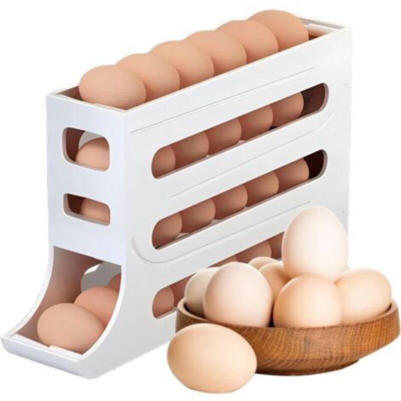 Ikaif 4-stöckiger Eierspender, Kleiner, Platzsparender Eierhalter Für Kühlschrank Und Arbeitsplatte, Robuster Eierorganizer Aus Kunststoff Für Die Küche (weiß)