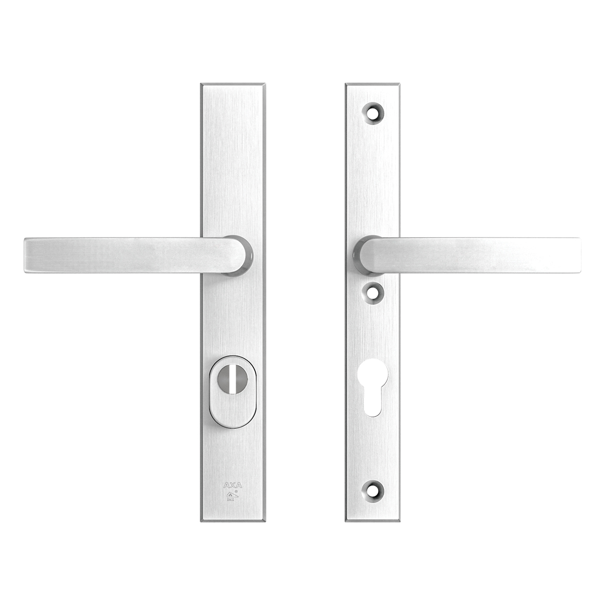 Axa Sicherheits Türbeschläge Set - Oval Edge Smal - Türklinken Mit Langschild - Pc72 Mit Kernziehschutz - Kruk Blok - Aluminium