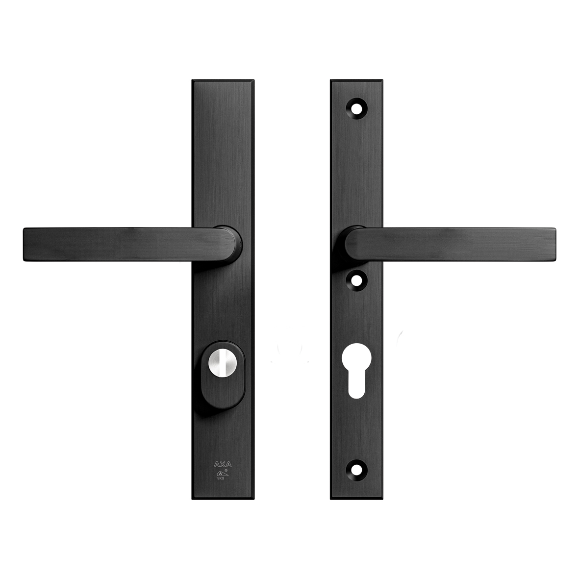 Axa Sicherheits Türbeschläge Set - Oval Edge Smal - Türklinken Mit Langschild - Pc72 Mit Kernziehschutz - Kruk Blok - Schwarz