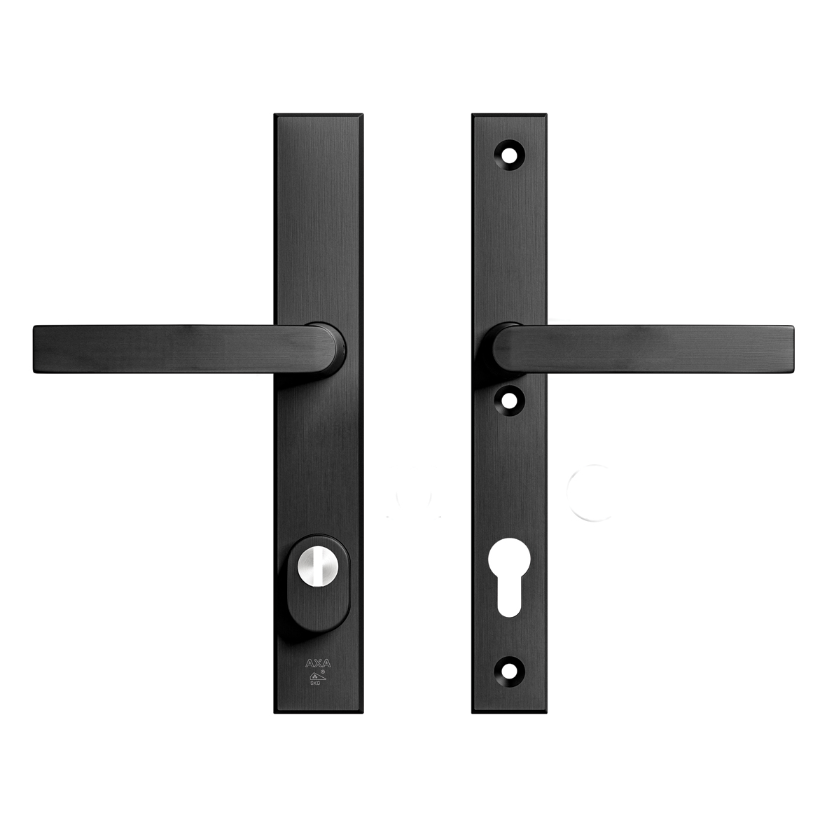 Axa Sicherheits Türbeschläge Set - Oval Edge Smal - Türklinken Mit Langschild - Pc92 Mit Kernziehschutz - Kruk Blok - Schwarz