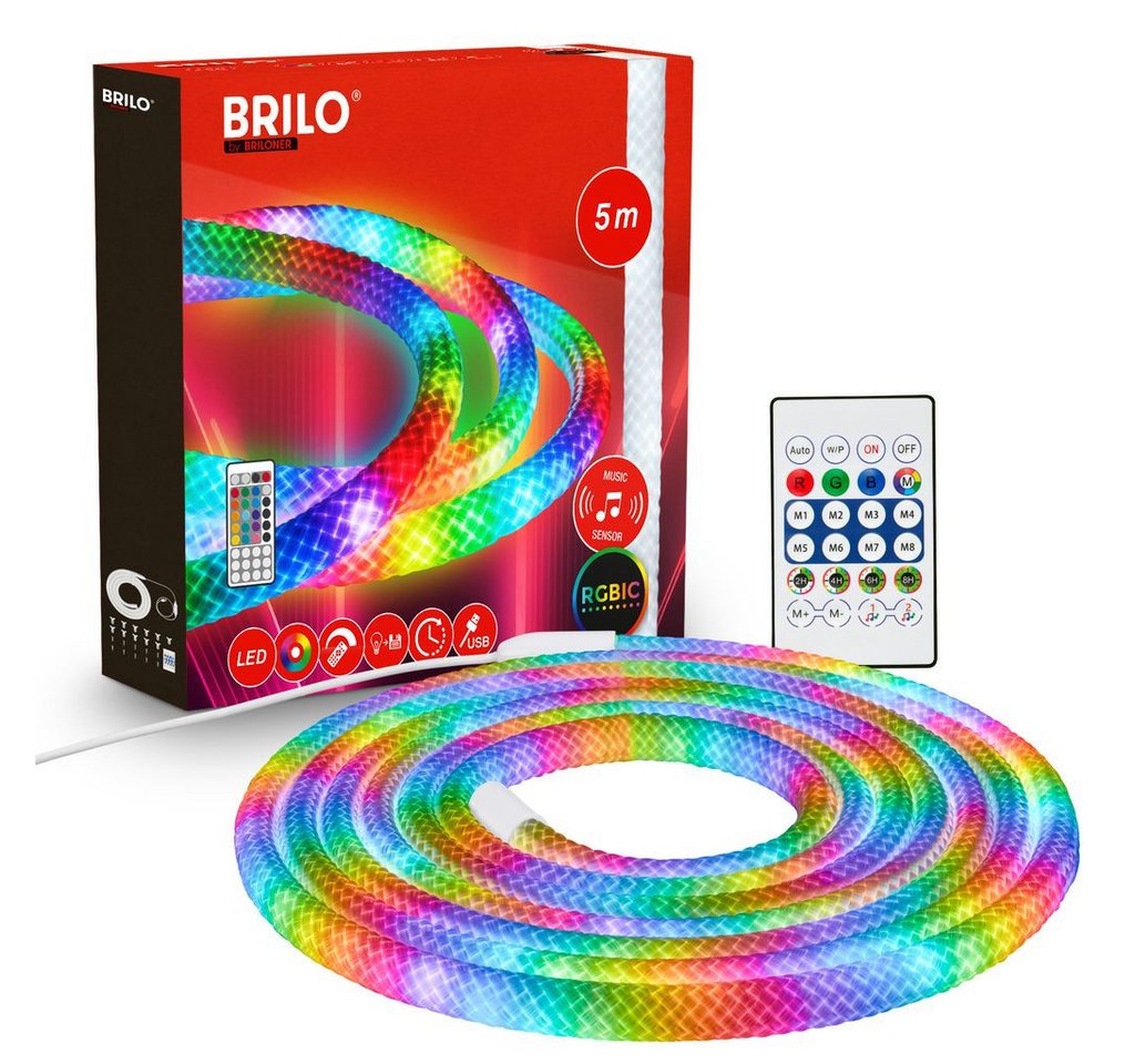 Briloner Led Band Fernbedienung 5m Rund 8w Rgbic Farbwechsel 360 Grad Beleuchtung Weiß - Led Stripe Wohnzimmer Party Gaming Bild 4