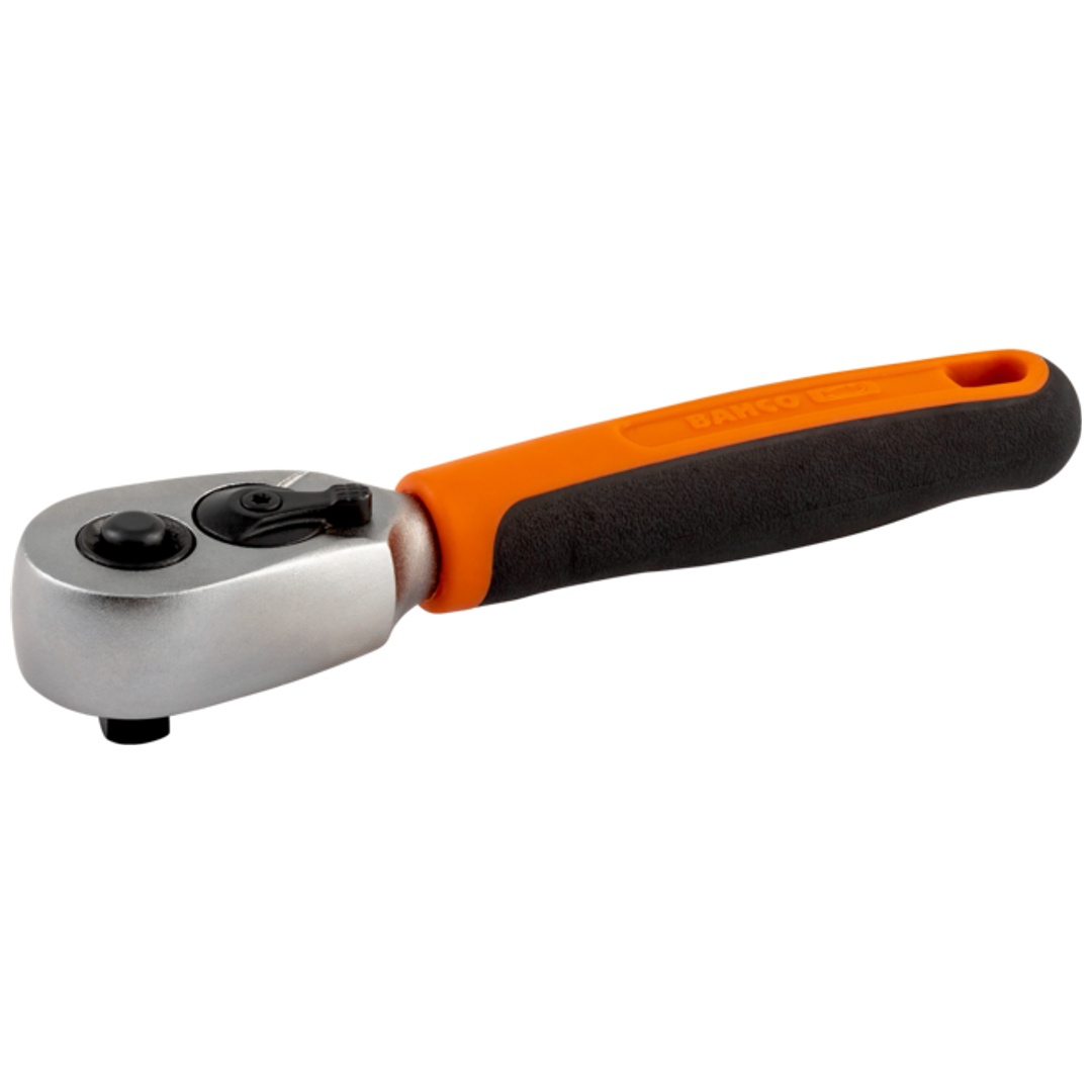 Bahco Kurze Birnenförmige 1/4 Umschaltknarre Mit 60 Zähnen Und 6° Rückschwenkwinkel, 120 Mm