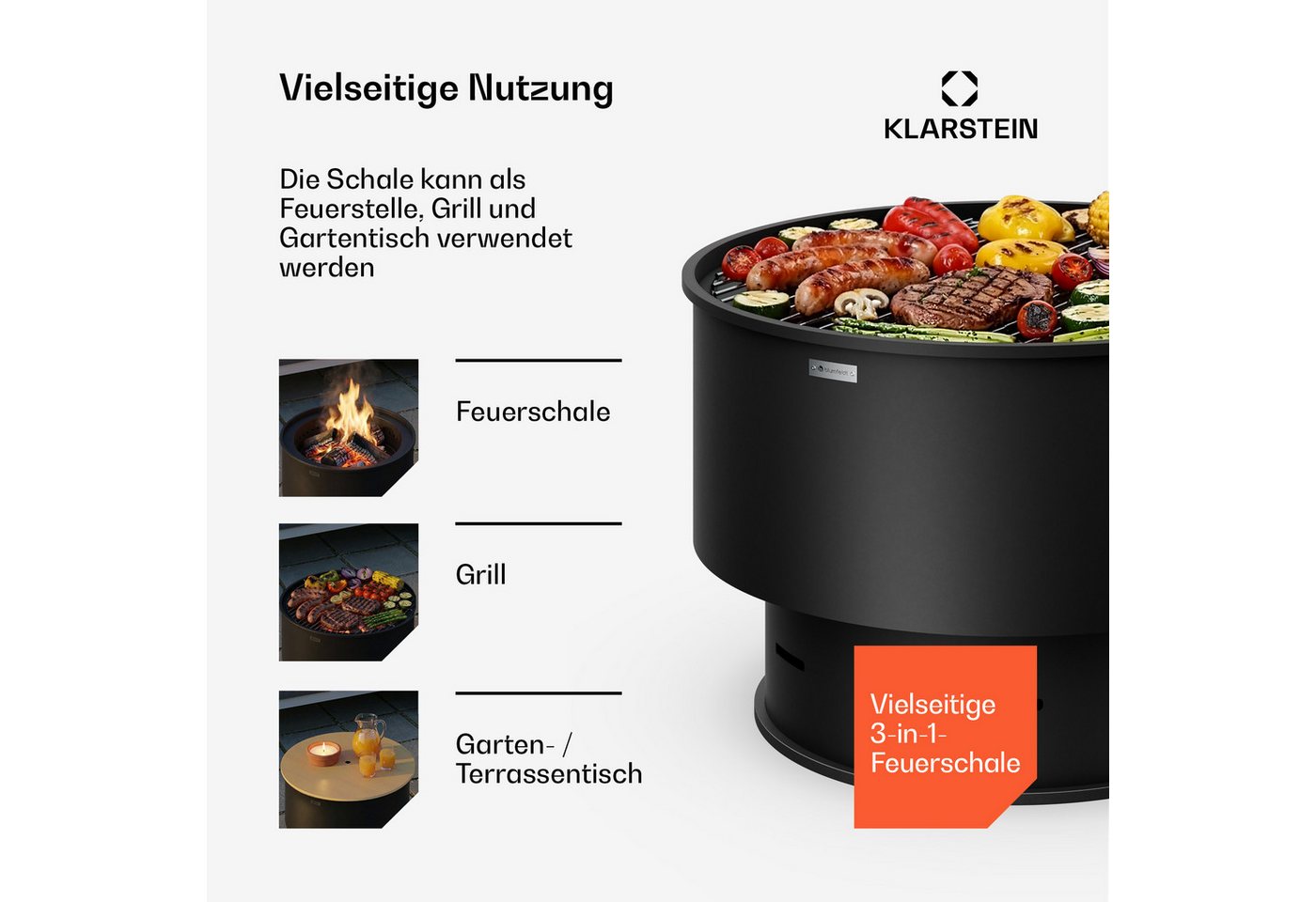 Blumfeldt Pompeji Feuerschale Mit Grill – 3-in-1 Schüssel, Grill & Tisch, Raucharmes Design, Stahlkonstruktion, Inkl. Zubehör Bild 5