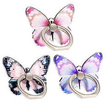 Set Mit 3 Niedlichen Schmetterlings-handyringhaltern, Metall, Rosa, Blau, Lila