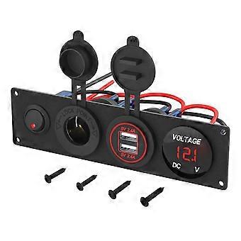 4-in-1-bedienfeld: 12-v-usb-anschluss + Led-voltmeter, Zwei Usb-ladebuchsen, Zigarettenanzünderbuchse Und Kippschalter (rot)
