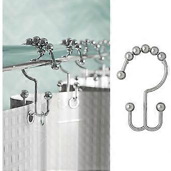 Duschvorhanghaken, 12er-set, Chrom, Duschvorhangringe, Rostbeständige, Dekorative Doppelrollen-gleithaken, Duschringe Für Badezimmer
