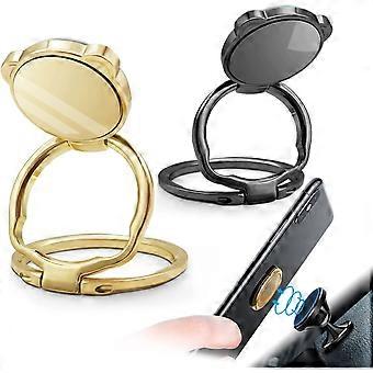 2er-pack Magnetischer Handy-ringhalter, Doppelringhalter, Um 360 Grad Drehbarer Ringhalter (schwarz+gold)
