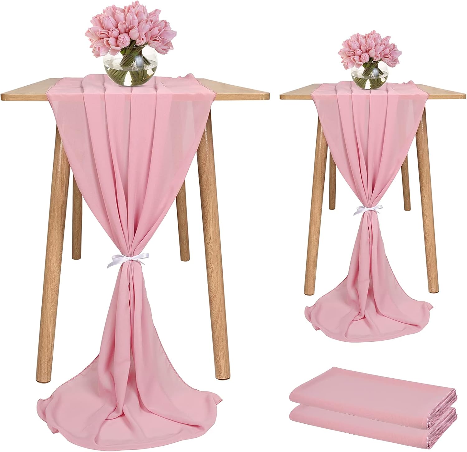 2-teiliger Chiffon-tischläufer, 71 X 305 Cm, Romantischer Hochzeitsläufer