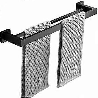 Handtuchhalter – Handtuchstange – Badezimmerregal – 40 Cm – Doppelstange – Selbstklebend Oder Zum Bohren – Aluminium – Schwarz