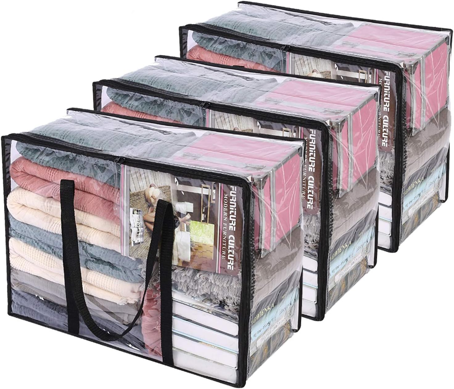 3er-pack Transparente Kleideraufbewahrungsbeutel Mit Verstärktem Griff, 55 X 40
