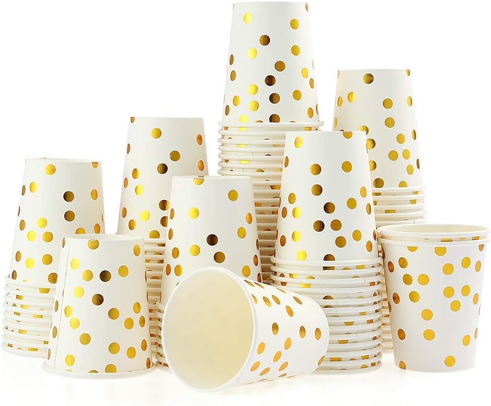 100er-set 9oz Papierbecher Mit Goldpunkten