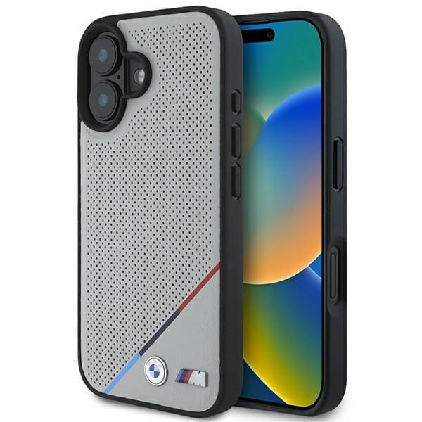 Bmw Bmhmp16s23pupdg Iphone 16 6,1" Grau/graue Hartschale M Perforiert Tricolor Line Magsafe