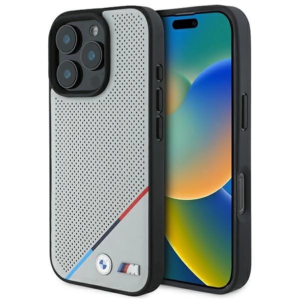Bmw Bmhmp16l23pupdg Iphone 16 Pro 6,3" Grau/grau Hartschalenetui M Perforiert Tricolor Line Magsafe
