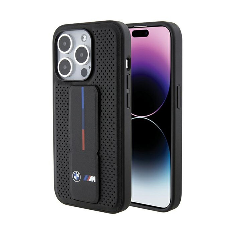 Bmw Grip Stand Glatt & Perforiert - Iphone 15 Pro Hülle (schwarz)