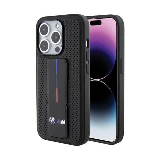 Bmw Grip Stand Glatt & Perforiert - Iphone 15 Pro Hülle (schwarz)