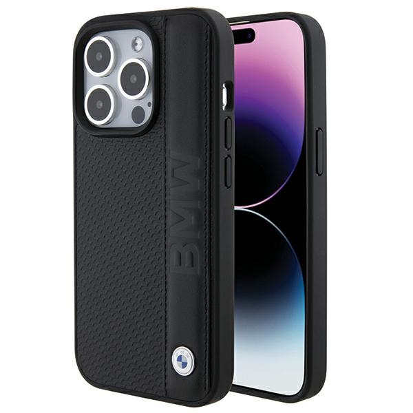 Bmw Bmhcp15x22rdpk Iphone 15 Pro Max 6,7" Schwarze/schwarze Hartschalen-hülle Mit Lederstruktur Und Streifen