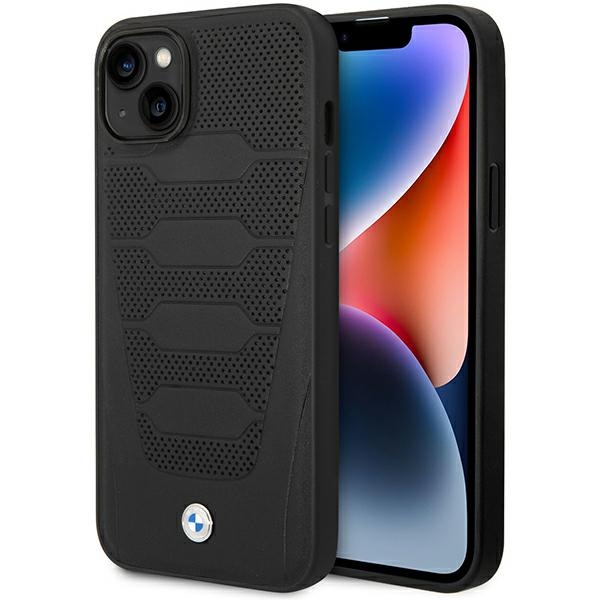 Hülle Bmw Bmhcp14s22rpsk Für Iphone 14 / 15 / 13 (6,1 Zoll), Schwarz/schwarzes Ledersitzmuster